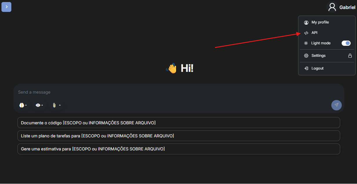 Clicking profile and API button